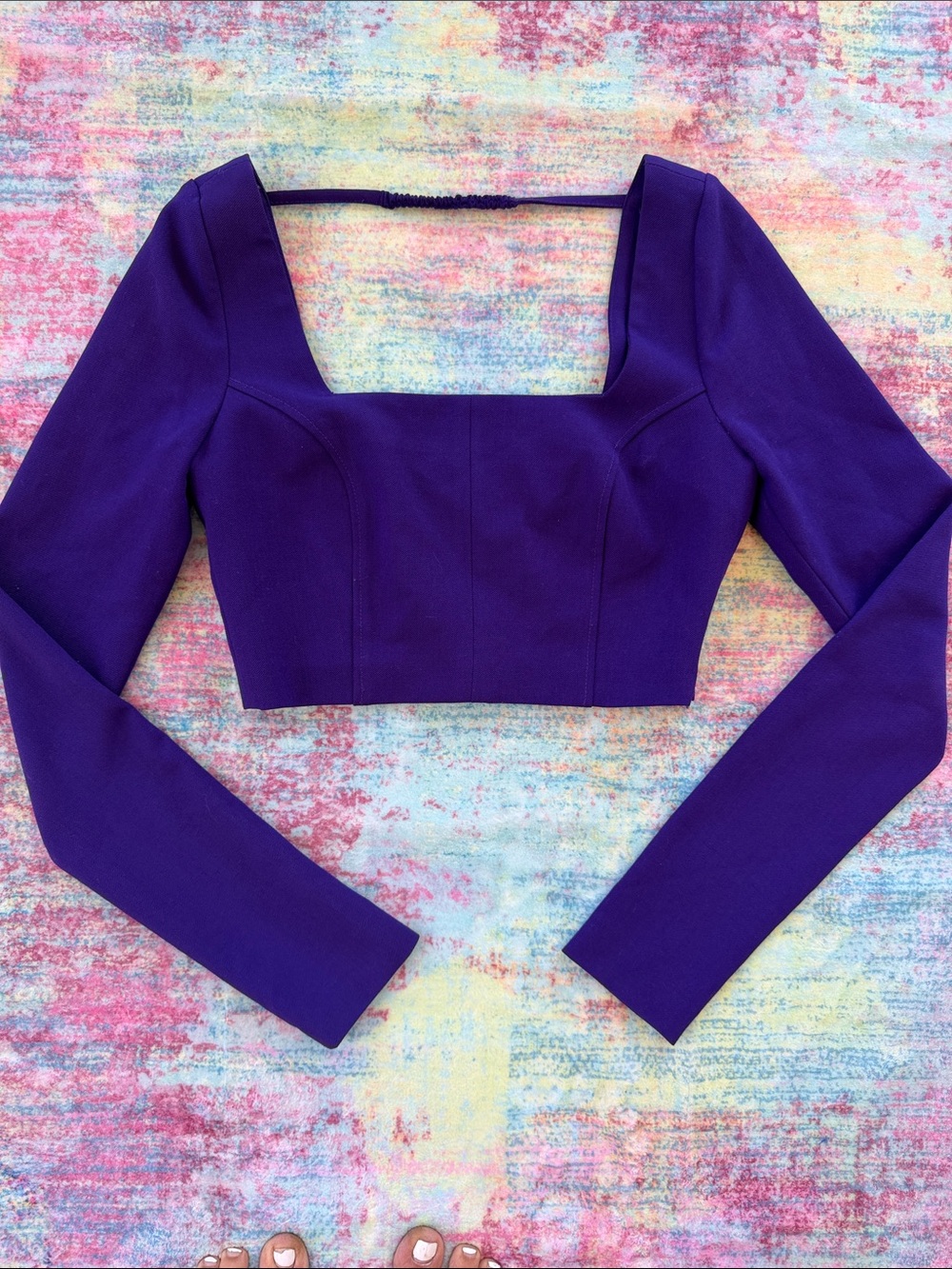 Zara Deep Purple Square-Neck Long Sleeve Crop Top